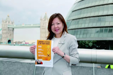 伦敦市长竞选唯一华裔候选人杜淑真。(图片来源：英伦圈)