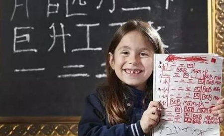 一名外国小学生拿着满是汉语学习笔记的本子。 一名外国小学生拿着满是汉语学习笔记的本子。
