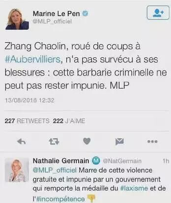 玛琳娜·勒庞在推特上谴责罪行。（《巴黎人报》）