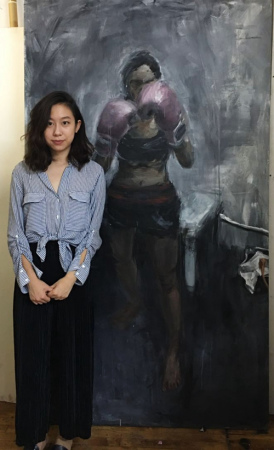16岁女孩徐一坤画两米高巨幅《拳击手》,此画揽获金奖并将在博物馆与图书馆服务研究院展出一年。(美国《世界日报》/徐一坤供图) 16岁女孩徐一坤画两米高巨幅《拳击手》,此画揽获金奖并将在博物馆与图书馆服务研究院展出一年。(美国《世界日报》/徐一坤供图)