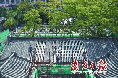 同文学堂的屋顶正在重盖。 同文学堂的屋顶正在重盖。
