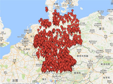 通过谷歌可查询德国难民营的分布情况