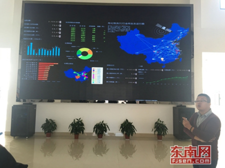 工作人员正在介绍传化公路港的网络运营系统 工作人员正在介绍传化公路港的网络运营系统