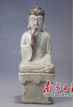 宋代潮州笔架山窑青花佛像。 宋代潮州笔架山窑青花佛像。