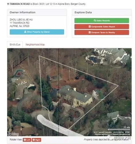 新泽西当地房产网站njparcels显示这套豪宅为周立波胡洁共同拥有(美国中文网)