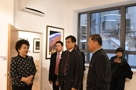裘援平（左一）到访欧洲时报维也纳中国文化中心。（法国《欧洲时报》/卢力 摄）