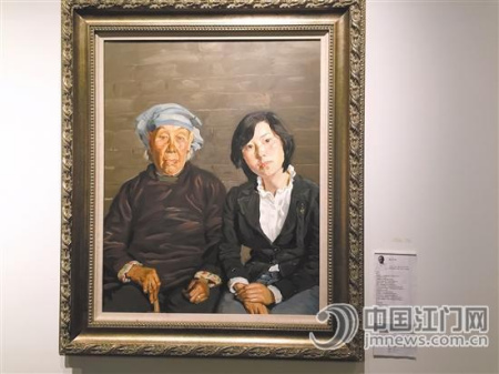 南村艺术部落收藏的陈丹青油画作品《村官与老婆婆》。