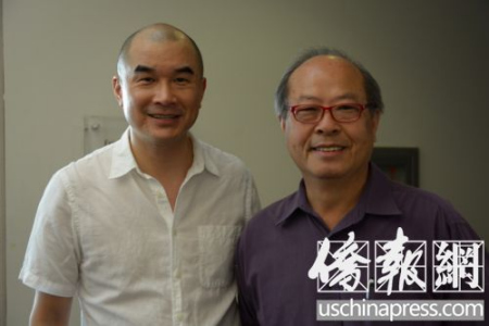 纪录片导演梅展鸿(左)和执行制片人马镇金(右)合影。（美国《侨报》/夏嘉 摄）