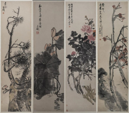 吴昌硕《四天花卉展》∕1895年作品∕袖海楼收藏