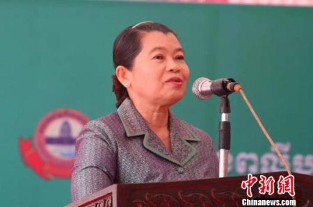 图为柬王国副首相孟森安在致辞。(柬华总会提供)