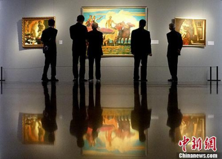 “伏尔加河之声——中国美术馆藏俄罗斯油画精品展专场活动”在北京举办。图为画展现场。 <a target='_blank' href='http://www.chinanews.com/'>中新社</a>记者 杜洋 摄