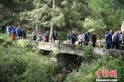 海外华文媒体代表体验古蜀道。 张浪 摄 海外华文媒体代表体验古蜀道。 张浪 摄