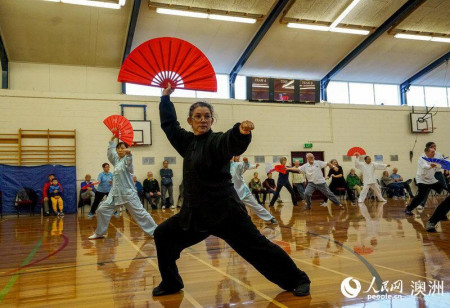 惠灵顿太极爱好者表演功夫扇