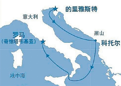 盛世公主号欧洲首航航线图。 盛世公主号欧洲首航航线图。