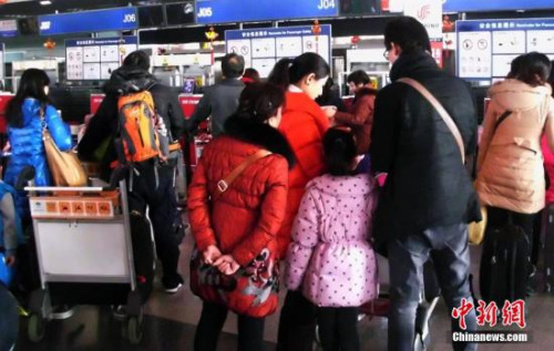 北京首都国际机场的乘客在排队办理登机手续。(资料图)<a target='_blank' href='http://www.chinanews.com/'>中新社</a>发 钱兴强 摄