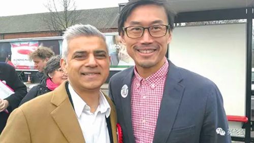 卢永信与伦敦市长萨迪克·汗合影。(《欧洲时报》英国版微信公众号图片来源:受访者供图) 卢永信与伦敦市长萨迪克·汗合影。(《欧洲时报》英国版微信公众号图片来源:受访者供图)