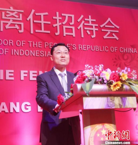 图为谢锋在招待会上致辞。 林永传 摄 图为谢锋在招待会上致辞。 林永传 摄