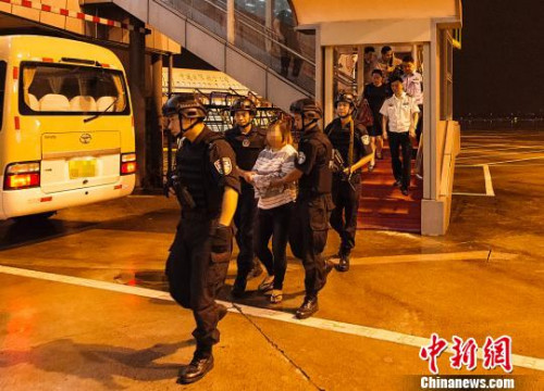 警方押解胡某霞的飞机在杭州落地。杭州警方供图