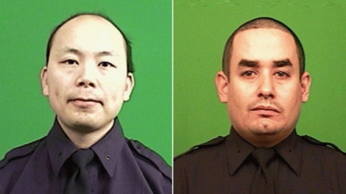 华人警员刘文健(左)和警员拉莫斯(Rafael Ramos)被一名愤怒的非裔美籍枪手枪杀。(BBC中文网援引Reuters)