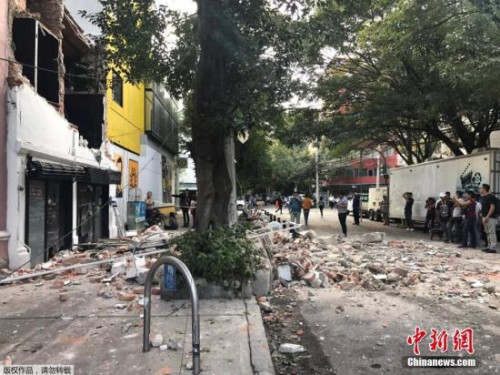 图为墨西哥城的受损建筑。 图为墨西哥城的受损建筑。