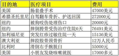 部分中国游客在海外的医疗理赔案例,相关费用远远超过国内。 部分中国游客在海外的医疗理赔案例,相关费用远远超过国内。