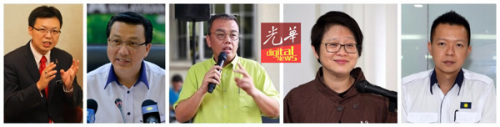 蔡智勇（左起）、廖中莱、姚炜豪、周美芬及李俊滽受托重任，以为党完成“十必胜”目标。（马来西亚《光华日报》）