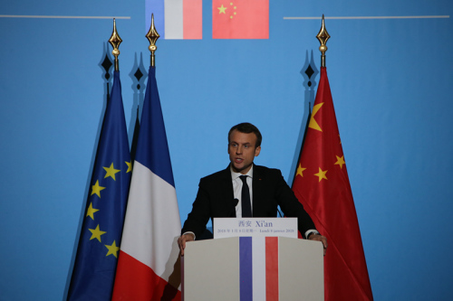 1月8日，法国总统马克龙开始在西安大明宫发表关于多边主义的演讲。（《欧洲时报》/张新 摄） 