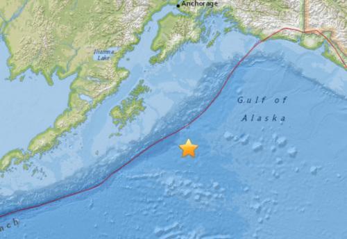 美国阿拉斯加南部海域发生8级地震。（图片来源：美国地质勘探局网站截图）