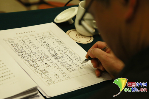 全国政协委员在联合提案签名表上郑重签上自己的名字。中国青年网记者 卢冠琼 摄