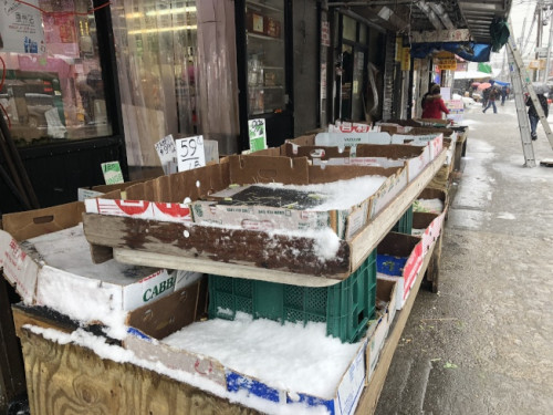 布鲁克林8大道虽然大多数超市正常营业,但是门口的菜贩与水果摊却空空如也。(美国《世界日报》/黄伊奕 摄) 布鲁克林8大道虽然大多数超市正常营业,但是门口的菜贩与水果摊却空空如也。(美国《世界日报》/黄伊奕 摄)