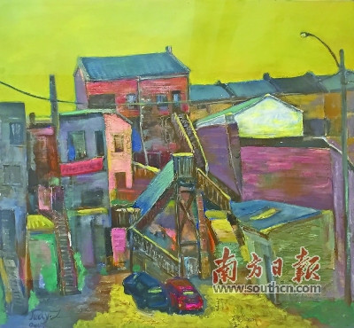 2/4《希望小镇》由移居加拿大的艺术家郑霞娟所创，画中反映了艺术家的个性与经历。