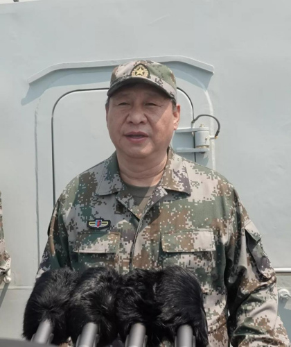 △ 2018年4月12日，中央军委在南海海域举行海上阅兵，习近平检阅部队并发表重要讲话。