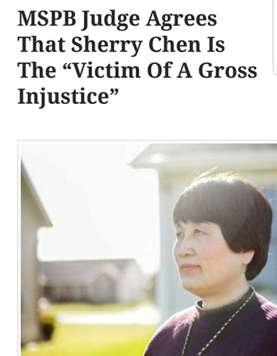 美国媒体报道称,美国绩效系统保护委员会法官认为,陈霞芬是严重不公正的受害者。 美国媒体报道称,美国绩效系统保护委员会法官认为,陈霞芬是严重不公正的受害者。