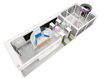 福田主展区将融入空气成像、纱幕投影、手势互动等新科技展示文化亮点，图为福田主展区设计效果图。
