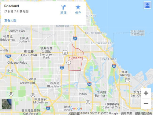 上图红色框之处,即为史教授前往寻车的罗斯兰德区(Roseland),治安非常差。(谷歌地图截图) 上图红色框之处,即为史教授前往寻车的罗斯兰德区(Roseland),治安非常差。(谷歌地图截图)