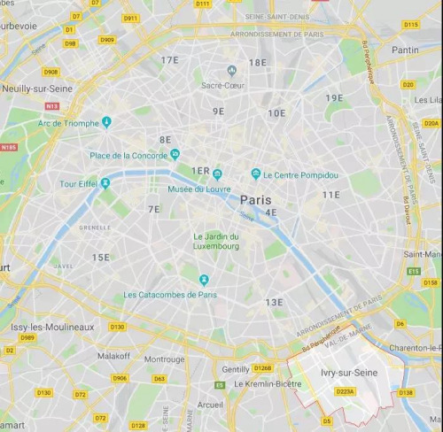 被抢中国游客入住酒店位于塞纳河畔伊夫里Ivry-sur-Seine(图片右下),是法国法兰西岛大区马恩河谷省的一个市镇,位于巴黎大区东南部,靠近华人区13区。 被抢中国游客入住酒店位于塞纳河畔伊夫里Ivry-sur-Seine(图片右下),是法国法兰西岛大区马恩河谷省的一个市镇,位于巴黎大区东南部,靠近华人区13区。