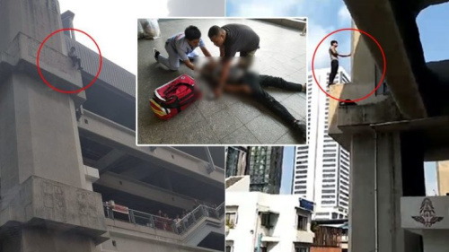 一名23岁的中国男青年,失足从曼谷机场快线帕亚泰站3楼坠下2楼,导致骨折重伤,被送往叻差威提医院急救。(来源:泰国《世界日报》) 一名23岁的中国男青年,失足从曼谷机场快线帕亚泰站3楼坠下2楼,导致骨折重伤,被送往叻差威提医院急救。(来源:泰国《世界日报》)