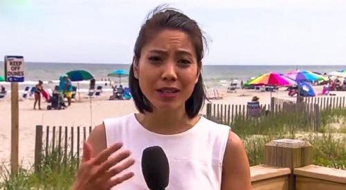 CNN华裔记者陈亦芃周末在海滩采访遭辱骂。(视频截图) CNN华裔记者陈亦芃周末在海滩采访遭辱骂。(视频截图)