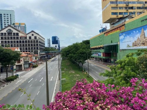 疫情下的新加坡街道，平日拥堵，现在连车都很少看到。(杨光供图)