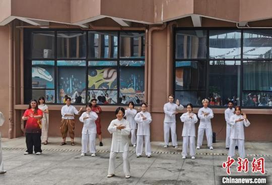 图为留学生在学习打太极拳。　广西大学国际学院供图