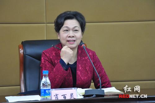 中国侨网湖南省外事侨务办党组书记、主任肖百灵在收心会上讲话。