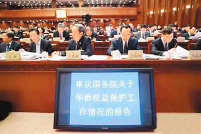 中国侨网图为十三届全国人大常委会第二次会议近日在北京召开。受国务院委托,国务院侨务办公室主任许又声作了关于华侨权益保护工作情况的报告。 (来源:中新社)杜 洋摄