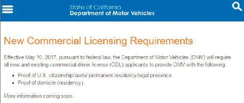中国侨网加州DMV的新商业驾照申请要求页面。（美国《侨报》 网页截图）