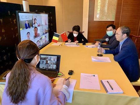 驻比利时大使与当地华人医生抗疫服务队举行视频会议