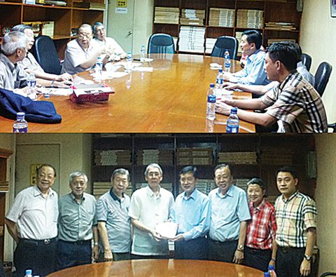 上图为新联公会领导与《商报》领导座谈。下图为与会嘉宾合影留念。(菲律宾《商报》)