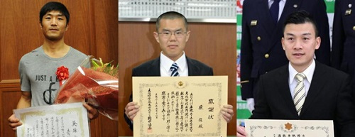 左起为青海、严俊、付鸿飞。(日本《中文导报》)