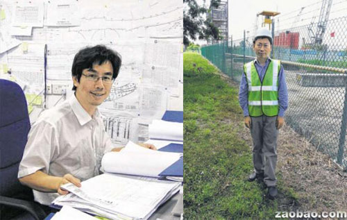 袁金荣博士（左）十年前被公司派到新加坡，负责地铁环线工程；黄明智博士（右）是新加坡一百多名注册测量师中唯一来自中国的新移民。（新加坡《联合早报》）