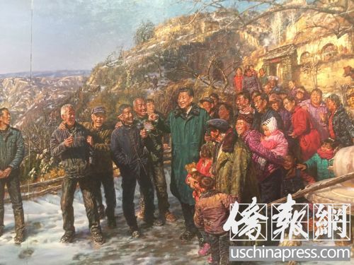 《重返梁家河》画作。(美国《侨报》/李帜一