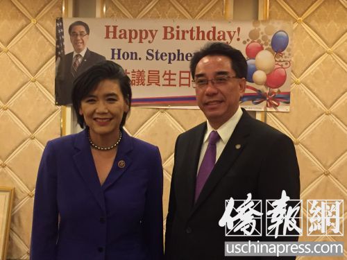 国会众议员赵美心出席林达坚的生日晚宴。(美国《侨报》/高睿