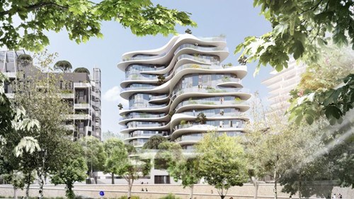 由马岩松设计的公寓楼效果图，这座公寓将在2018年落户巴黎。（图片来源：法国《费加罗报》）